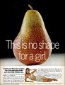 A Warner 1967-es reklámján a női testet körteként jelenítették meg, és felhívták a figyelmet a hasonló alak, vagyis a túl nagy fenék és a kis mell tarthatatlanságára – megoldásként persze saját, forradalmian új alakformálójukat ajánlották.