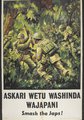 „Zúzd szét a japókat!” – olvashatjuk a japánokat nem feltétlenül bizalomgerjesztően, leginkább egy majom és egy tini ninja teknőc keverékére emlékeztető módon ábrázoló plakáton, amelyen szuahéli nyelven biztatják az afrikai katonákat a harcra