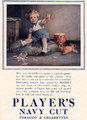 A macija, labdája és dobja mellett „apa kedvencével”, a Player cég cigarettájával játszó kisfiú az 1920-as évekbeli plakáton