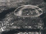 R. Buckminster Fuller Manhattan fölé magasodó, 2 mérföld átmérőjű üvegkupolájának 1961-es terve 