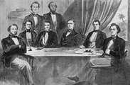A Konföderáció első kormánya: Középen Davis, Reagan jobbról a második