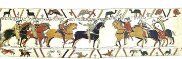 Ponthieu grófja, Guy (vagy ahogy a kárpiton leggyakrabban előfordul: Wido) Hódító Vilmos egyik legnagyobb ellensége volt. Ennek megfelelően a szőnyeg készítői gyakran kedvezőtlen fényben ábrázolják. A képen például az látható, amikor a gróf II. Harald angol királyt Vilmos elé vezeti, a lovának pedig szamárfüle van.