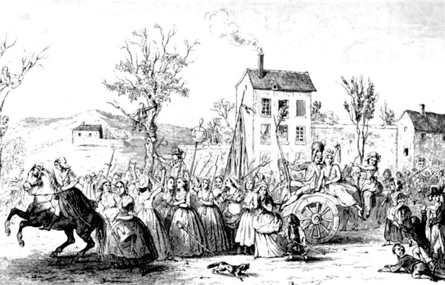 1842-es illusztráció az „asszonyok menetéről”