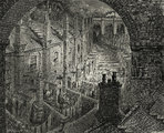 Gustave Doré London felett vasúttal című illusztrációja a Londoni zarándoklat című könyvből, 1870 körül.