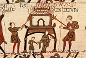 Normann katonák angol házakat gyújtanak fel a bayeux-i kárpiton (kép forrása: historytoday.com)