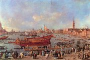 Francesco Guardi: A dózse a Bucintoro fedélzetén a Riva di Sant'Elena közelében (kép forrása: Wikimedia Commons)