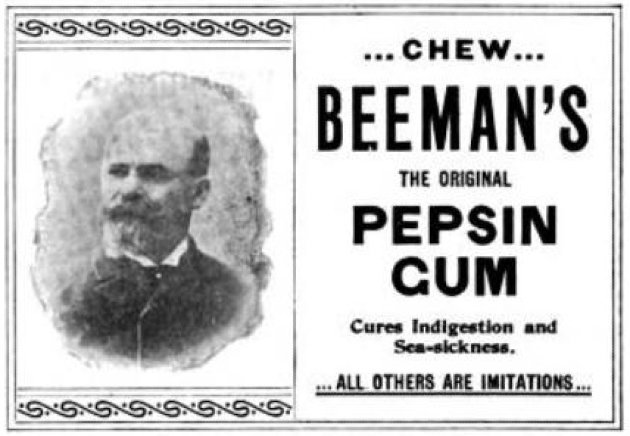 Az Edward E. Beeman által előállított Beeman’s Original Pepsin Gum hirdetése 1897-ből