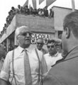 Enzo Ferrari az 1967-es monzai olasz nagydíjon. A Commendatore alaposan beolvasott Lamborghininek