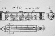 Az H.L. Hunley belsejét ábrázoló rajz, vélhetően William A. Alexander keze által