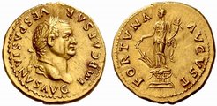 Vespasianus aranypénze l (Wikipedia/Classical Numismatic Group, Inc. http://www.cngcoins.com / CC BY-SA 3.0)