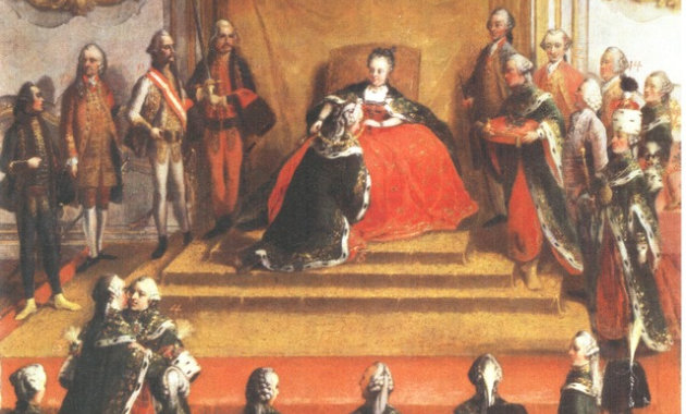 Magyar viseletet öltött Mária Terézia a Szent István-rend első adományozásakor 