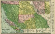 Brit Columbia egy 19. század végi térképen, északon sárgával jelölve a csilkotinok területe.