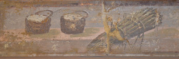 Sajtot és spárgát ábrázoló római csendéletfreskó