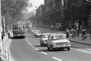 A 6-os busz közeledik a  Szent István körúton a Marx (Nyugati) tér felé (1983) <br /><i>Fortepan</i>