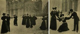 Vidáman táncoló férfiak és nők 1896 januárjában a városligeti jégen. A korabeli hangulatot tükröző mondat a Vasárnapi Újság riportjából, amelyet Erdélyi Mór fotóival illusztráltak:  „A városligeti tó Budapest szemefénye lett, annyi ott a szépség, ízlés, báj, vidámság és fényűzés! Valóságos virágkiállítás ez a jég hátán, hol a nők kellemben, a férfiak fürgeségben és ügyességben vetekednek egymással.“ (5) 