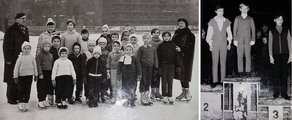 Nagy Mariann és Dillinger Rudolf jégiskolájának tanulói 1967-ben (balra), jobbra pedig a városligeti műjégen rendezett 1971-es serdülő bajnokság győztesei az ütött-kopott dobogón (5)
