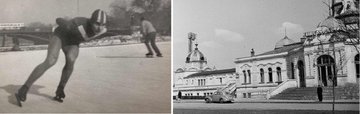 Hernádi János gyorskorcsolyázó edzés közben, az 1960-as évek közepén (balra), jobbra pedig a korcsolyacsarnok kihalt épülete szezonon kívül, 1960-ban (6)