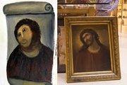 A restaurált remekmű és az eredeti falfreskó egyik festményváltozata