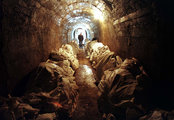 Tömegsírokból kihantolt azonosítatlan srebrenicai áldozatok egy tuzlai hullaház alagsorában (1997. március 28.)