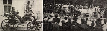 Erdélyi Mór felvételei az 1893-as, első virágkorzóról: balra gróf Csekonits Endre virágdíszes fogata, a jobboldali képen pedig a közönség sorfala között vonuló főúri kocsik (12)