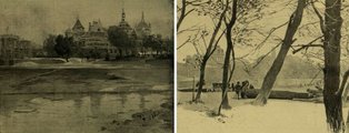 Háry Gyula dokumentumértékű festményén (balra) Vajdahunyadvár első, még fából készült változatának építését örökítette meg, a jobboldali képen pedig a Millenniumi Kiállítás területének fakivágásokkal járó előkészítését láthatjuk 1894 telén