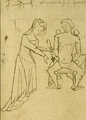 Női orvos vizsgál egy beteget egy középkori illusztráción