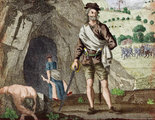Sawney Bean barlangja előtt egy kora újkori ábrázoláson