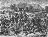 A Balkánon portyázó avarok egy 19. századi rajzon