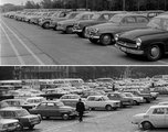 A Hősök terén végtelen sorban parkoló autók 1960-ban (felül) és 1972-ben (az alsó képen) (Fortepan / Magyar Rendőr, Nagy Gyula)