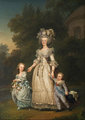 Marie Antoinette királyné Mária Terézia Saroltával és Lajos József akkori trónörökössel a Trianon-kertben (kép forrása: Wikimedia Commons)