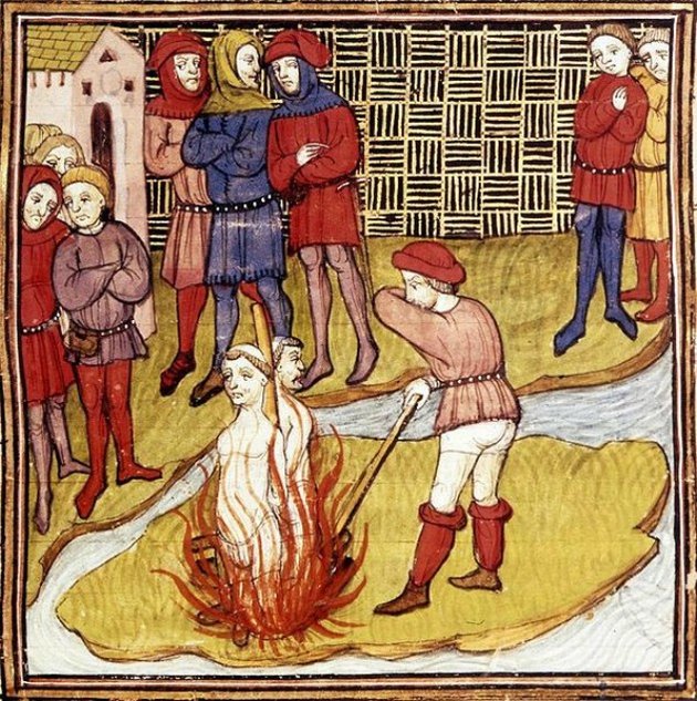 Jacques de Molay és társa máglyahalála a St. Denis-i krónikában (kép forrása: ancient-origins.net)