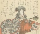 Egy Tomoe Gozenről szóló színházi előadás plakátja a 18. századból (kép forrása: fineartamerica.com)