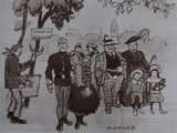 A Városligetbe érkező vasárnapi közönséget egy kifliárus fogadja Pólya Tibor derűs rajzán, mely az 1900-as évek elején készült (Vasárnapi Újság, 1900 k.)