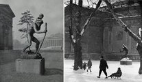Napjainkban a bronz Szent kristóf látható a Városligetben. A baloldali képen a szobor az 1950-es években, jobbra téli jelenet a szoborral 1971-ből (a baloldalon Zentai József felvétele, közli Thaly: A 200 éves Városliget, 1958,  jobbra Fortepan / Piarista Levéltár / Holl Béla)