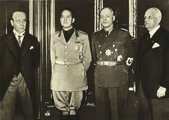 Az első bécsi döntés résztvevői: František csehszlovák, Ciano olasz, Ribbentrop német és Kánya Kálmán magyar külügyminiszter