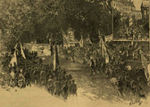 A több tízezres tömeg a városligeti nagyrétre vonult, ahol politikai gyűlést tartottak (Korabeli újságrajz, 1890)