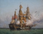 A Brit Kelet-Indiai Társaság Kent nevű hajója küzdelme a Confiance nevű francia privatérhajóval 1800-ban (kép forrása: Wikimedia Commons)