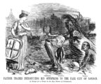 „Temze apó bemutatja gyermekeit a szép London városának” egy 1858-as karikatúrán (kép forrása: bl.uk)