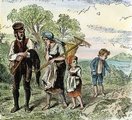 A gyermekeket az erdőbe kísérő szülők egy 19. századi metszeten (kép forrása: posterazzi.com)