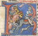 Núr ad-Dín keresztesek elől való menekülését ábrázoló középkori iniciálé