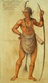 Egy helyi indián harcos ábrázolása egy John White által készített festményen (kép forrása: Wikimedia Commons)