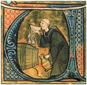 Kortyoló szerzetes egy 13. századi iniciálén (kép forrása: Wikimedia Commons)