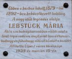 Lebstück Mária emléktáblája egykori újpesti lakhelyénél (kép forrása: Wikimedia Commons)