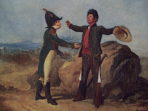 Agustín de Iturbide ezredes (a bal oldali alak) Román Sagredo 1870-es festményén (Wikipedia / Jaontiveros / CC BY-SA 4.0)