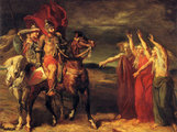 Macbeth és Banquo első találkozása a három boszorkánnyal Théodore Chassériau 1855-ös festményén (kép forrása: Wikimedia Commons)