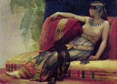 Kleopátra Alexandre Cabanel francia festő tanulmányán, amelyet a „Kleopátra mérgeket próbál ki elítélteken” című festményéhez használt fel 1887-ben. Az eset Plutarkhosz „Párhuzamos életrajzok” című művéből ismert.