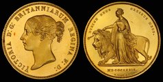 1839-es 5 fontos, a királynő arcképe az előoldalon, Una hercegnő és a védelmező oroszlán a hátoldalon