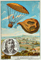A repülés hőseit bemutató litográfia-sorozat egyik lapja Garnerin 1797-ben végrehajtott, első sikeres ejtőernyős ugrását örökítette meg
