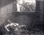 Ragnar Lodbrok halála egy 1830-as könyvillusztráción (kép forrása: Wikimedia Commons)