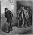 „Az East End-i Éberségi Bizottsággal: Egy gyanús alak” – rajz az Illustrated London News című lap 1888. október 13-ai számában (kép forrása: Wikimedia Commons)